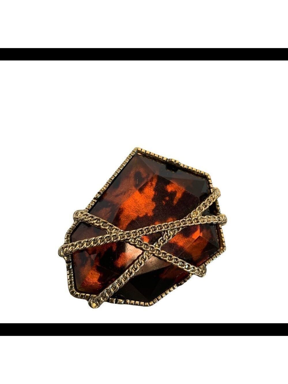 Bronze brown asymmetrical gold chain covered costume jewellery ring size 6